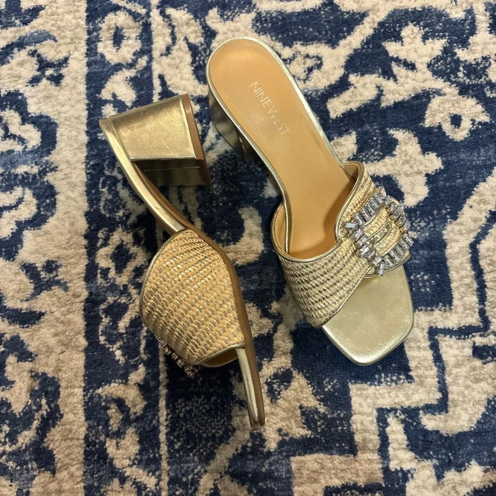 Nine West Gold Embellished Mules - Picture 1 of 4
